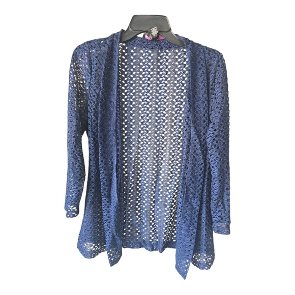 Peck And Peck Liquid Open Knit Blouse Sz M Blue See Thru Lightweight - Picture 1 of 10